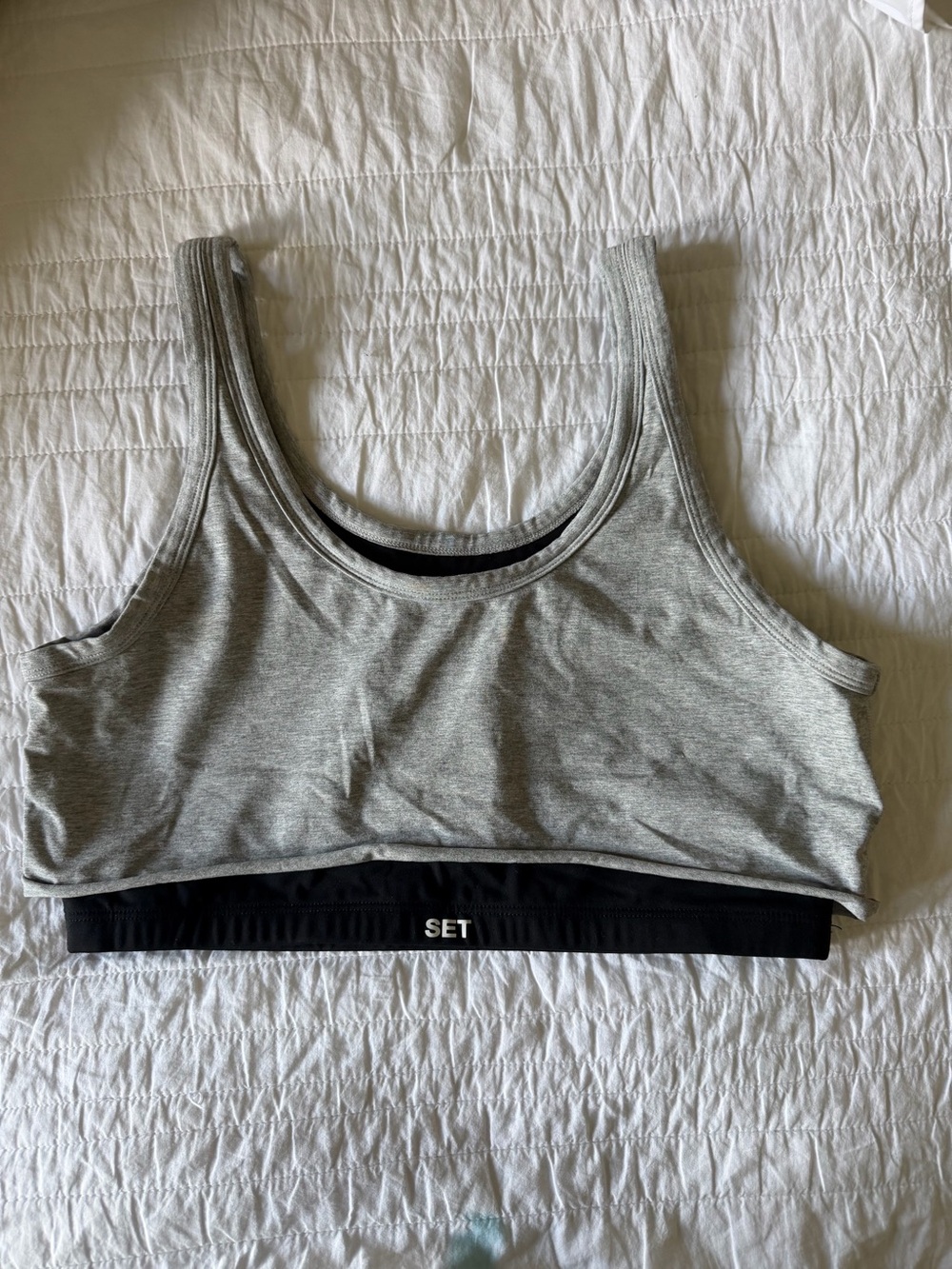 SET Active Gray and Black Scoop Sports Bra